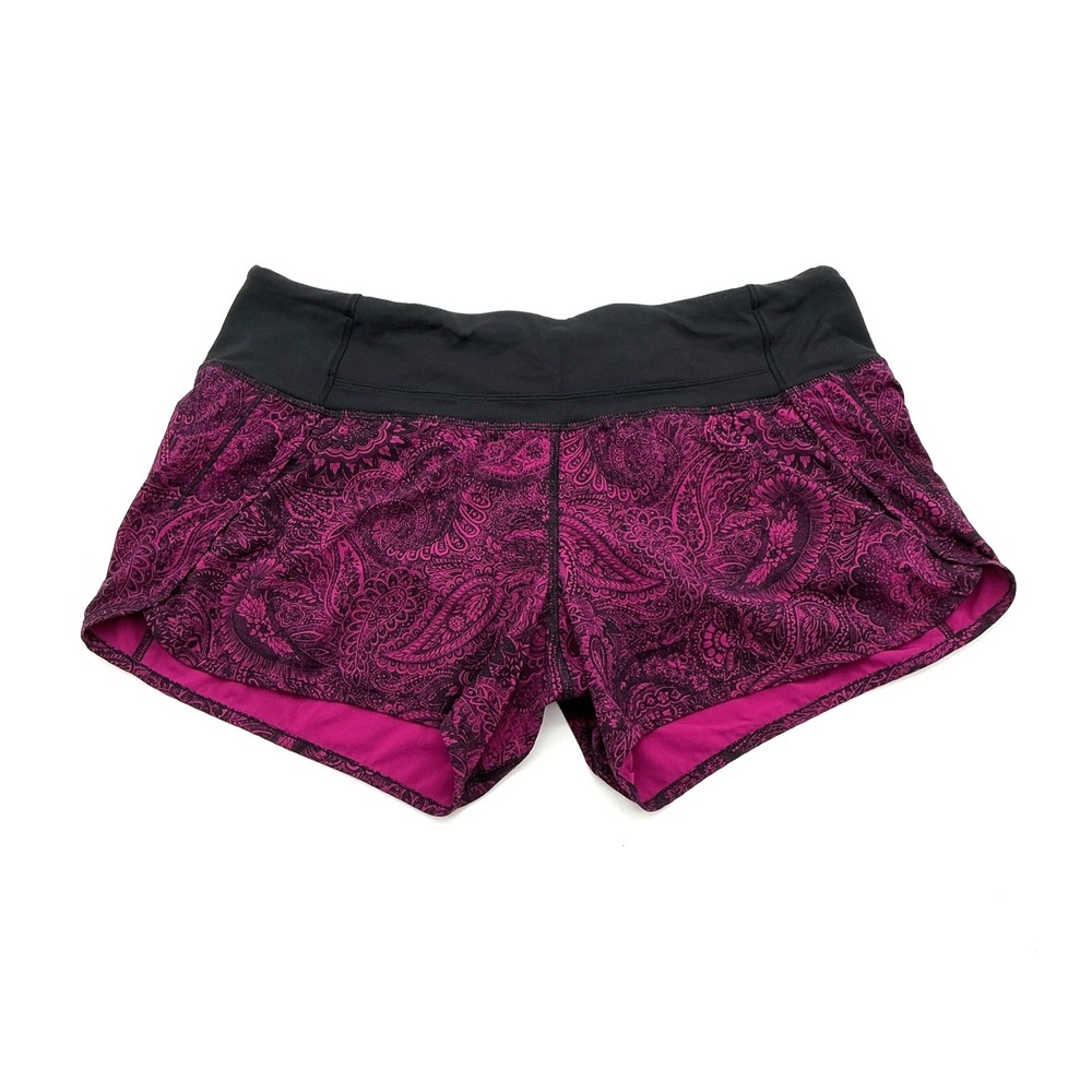 Lululemon Run Times Shorts Womens 8 Antique Purple Paisley Running Shorts